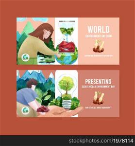 Billboard template design for World Environment Day.Save Earth Planet World Concept with ecology friendly watercolor vector