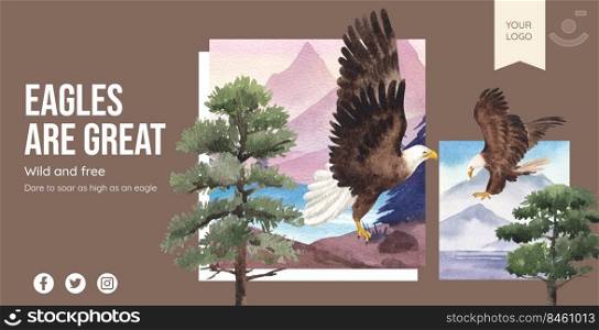 Billboard template with bald eagle concept,watercolor style. 
