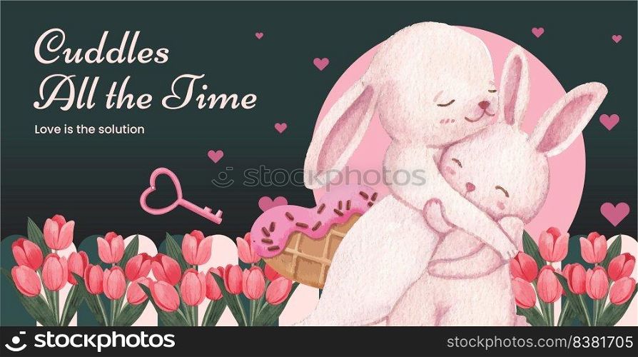 Billboard template with big love hug valentines day concept,watercolor style 