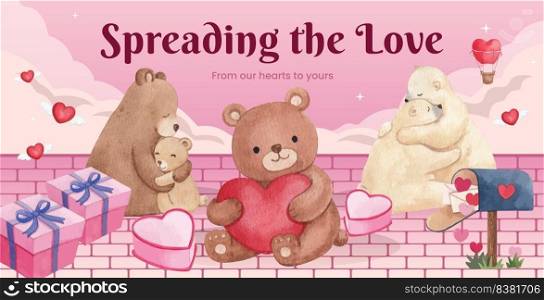 Billboard template with big love hug valentines day concept,watercolor style 