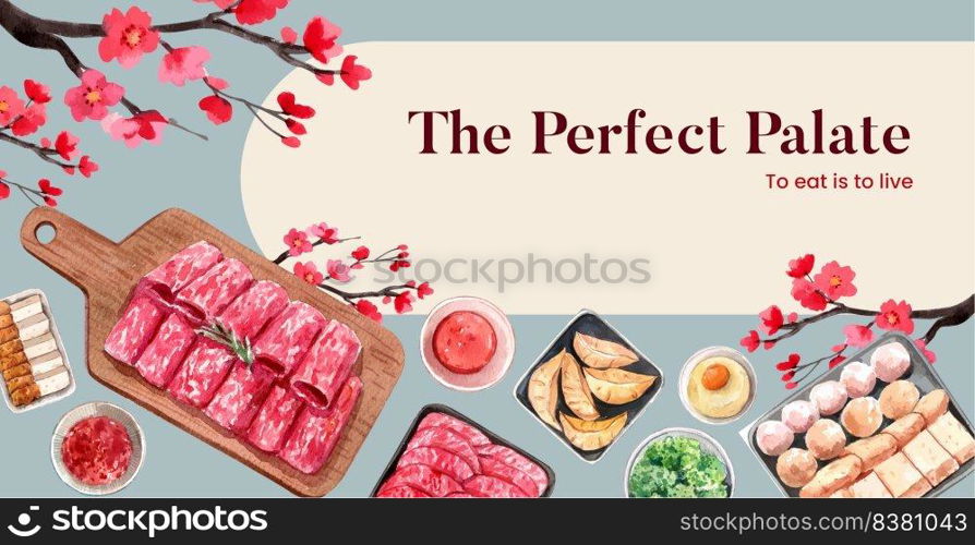 Billboard template with Chinese hotpot concept,watercolor 