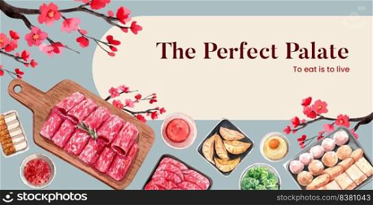 Billboard template with Chinese hotpot concept,watercolor 