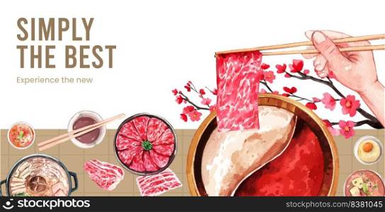 Billboard template with Chinese hotpot concept,watercolor 