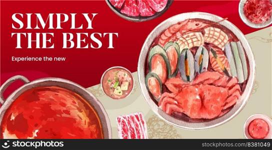 Billboard template with Chinese hotpot concept,watercolor
