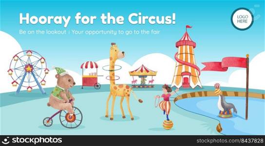 Billboard template with circus funfair concept,watercolor style 