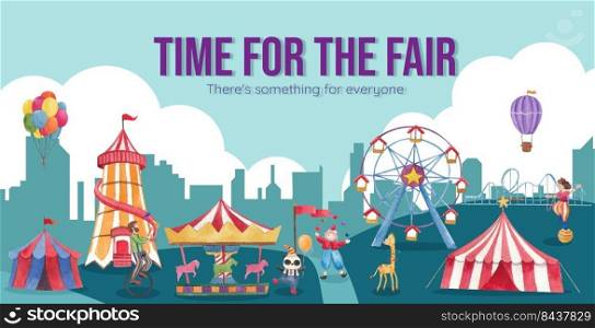 Billboard template with circus funfair concept,watercolor style
