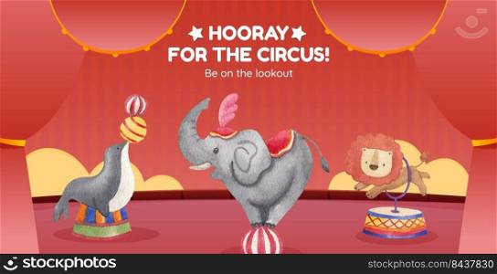 Billboard template with circus funfair concept,watercolor style 