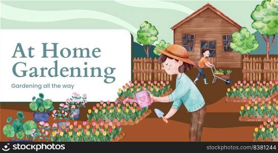 Billboard template with gardening home concept,watercolor style 