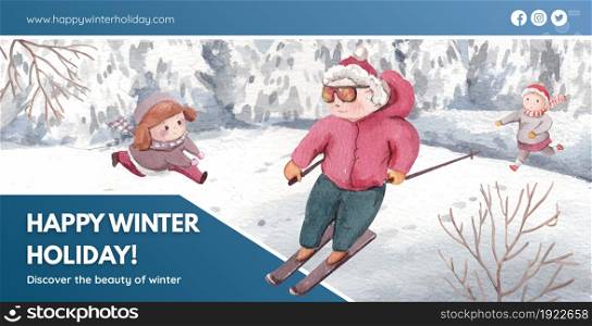 Billboard template with happy winter concept,watercolor style