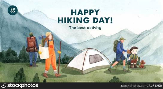 Billboard template with hiking concept,watercolor style   