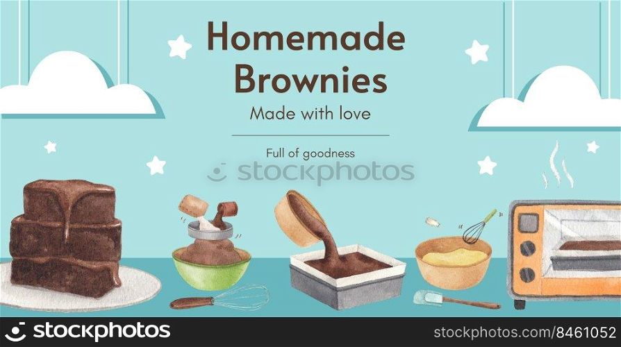Billboard template with homemade brownie concept,watercolor style 