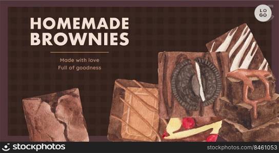Billboard template with homemade brownie concept,watercolor style 
