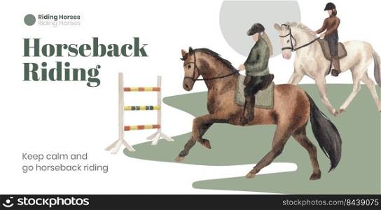 Billboard template with horseback riding concept,watercolor style 