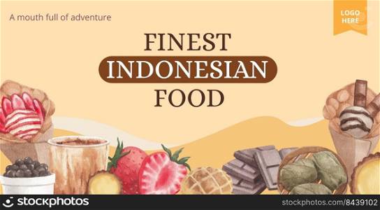Billboard template with Indonesian cruisine concept,watercolor style 