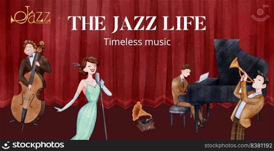 Billboard template with jazz music concept,watercolor style  . Billboard template with jazz music concept,watercolor style  Billboard template with jazz music concept,watercolor style