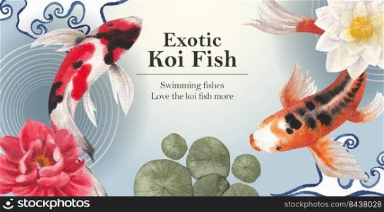 Billboard template with koi fish concept,watercolor style. 