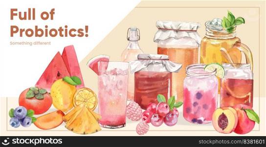 Billboard template with Kombucha drink concept,watercolor style 