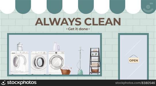 Billboard template with laundry day concept,watercolor style 