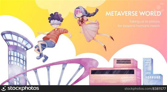 Billboard template with metaverse technology concept,watercolor style  