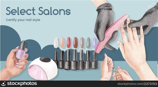 Billboard template with nail salon concept,watercolor style. Billboard template with nail salon concept,watercolor style