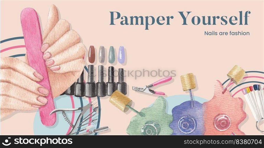 Billboard template with nail salon concept,watercolor style  