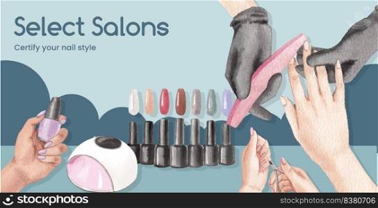 Billboard template with nail salon concept,watercolor style  . Billboard template with nail salon concept,watercolor style    