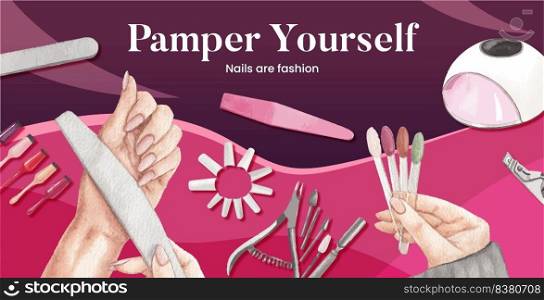 Billboard template with nail salon concept,watercolor style

