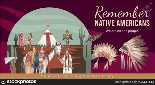 Billboard template with native american concept,watercolor style 