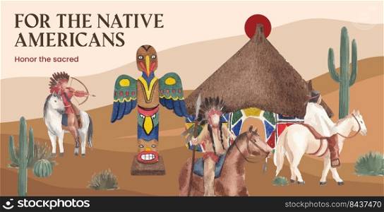 Billboard template with native american concept,watercolor style
