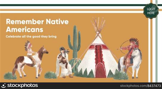 Billboard template with native american concept,watercolor style 