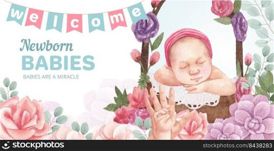 Billboard template with newborn baby concept,watercolor style 