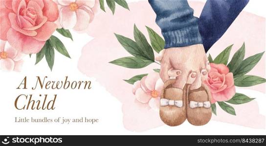 Billboard template with newborn baby concept,watercolor style 