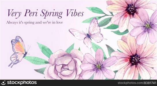 Billboard template with peri spring flower concept,watercolor style 