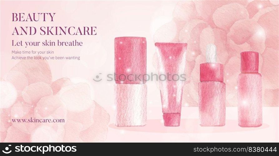 Billboard template with skin care beauty concept,watercolor style 