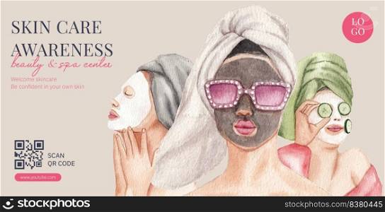 Billboard template with skin care beauty concept,watercolor style 
