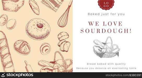 Billboard template with sourdough concept,sketch drawing style 