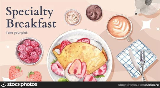 Billboard template with specialty breakfast concept,watercolor style  