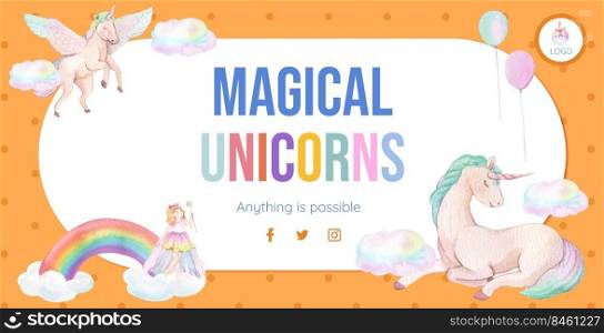 Billboard template with unicorn concept,watercolor style 