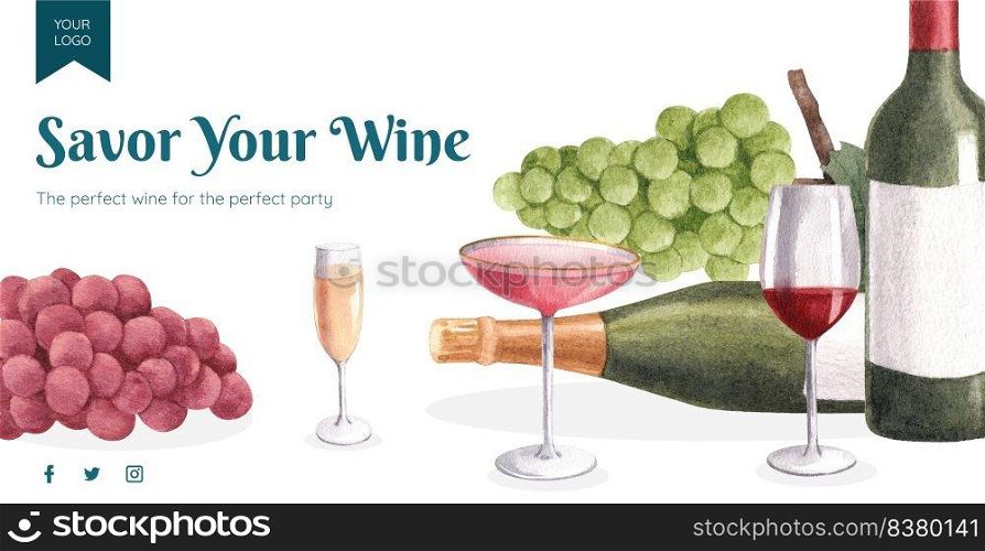 Billboard template with wine party concept,watercolor style 