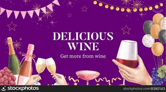 Billboard template with wine party concept,watercolor style 