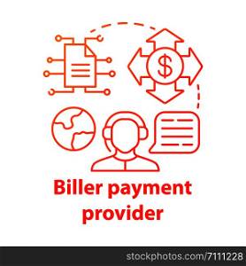 Biller payment provider concept icon. Billing idea thin line illustration. Invoice providing. E-payment for services. Financial customer service. Vector isolated outline drawing. Editable stroke