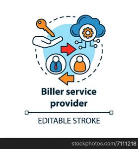 Biller service provider concept icon. Billing idea thin line illustration. Services provision. Invoice providing. E-payment for services. Vector isolated outline drawing. Editable stroke