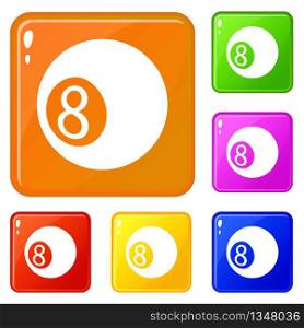 Billiard ball icons set collection vector 6 color isolated on white background. Billiard ball icons set vector color