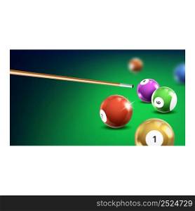 Billiard Famous Club For Enjoy Active Game Vector. Billiard Famous Club For Enjoying Sportive Activity, Shouting With Wooden Cue Balls To Pocket. Template Landing Page Realistic 3d Illustration. Billiard Famous Club For Enjoy Active Game Vector