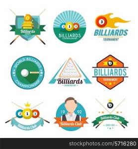 Billiard tournament world club championship label set isolated vector illustration