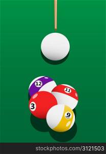Billiards aiming at game on green billiards table