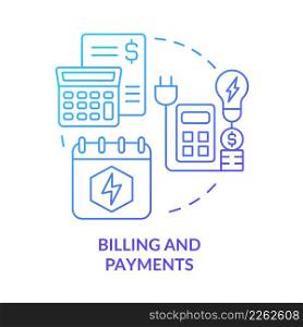 Billing and payments blue gradient concept icon. Financial processes. Commercial side. PPA sales abstract idea thin line illustration. Isolated outline drawing. Myriad Pro-Bold fonts used. Billing and payments blue gradient concept icon
