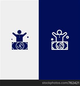 Billionaire, Man, Millionaire, Person, Rich Line and Glyph Solid icon Blue banner Line and Glyph Solid icon Blue banner