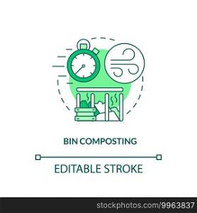 Bin composting concept icon. Composting method idea thin line illustration. Retaining warmth and moisture. Speeding up decomposition. Vector isolated outline RGB color drawing. Editable stroke. Bin composting concept icon