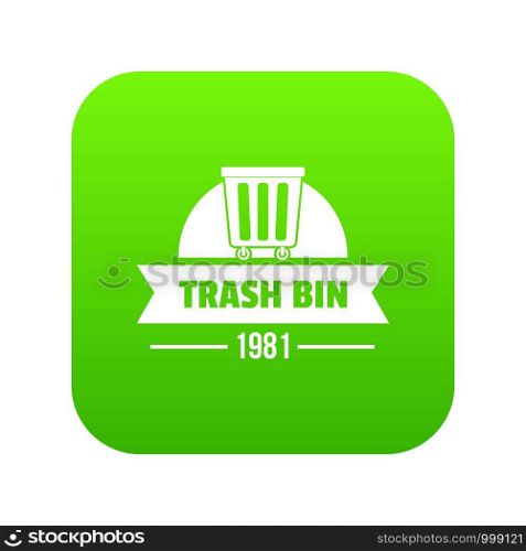 Bin plastic icon green vector isolated on white background. Bin plastic icon green vector
